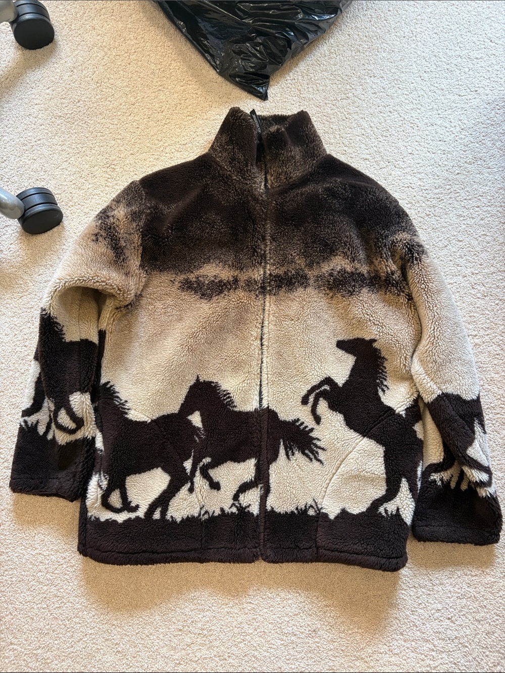 VINTAGE BLACK MOUNTAIN OUTDOOR neutral wild horses fleece sherpa jacket medium